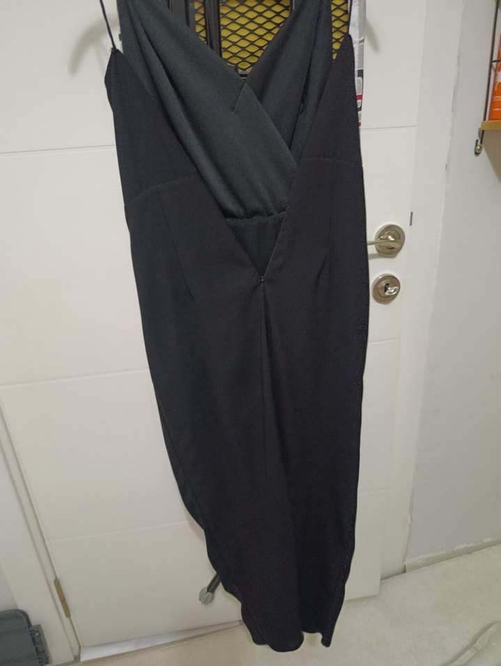 Siyah Drapeli Hamile Tulum, V-Yaka, Kolsuz - Görsel 2