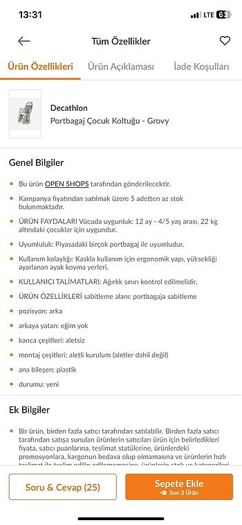 Decathlon Decathlon bisiklet koltuğu