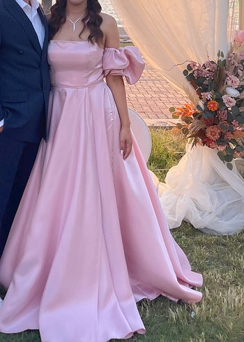 Abiye Toz Pembe Sedefli Uzun Abiye Elbise