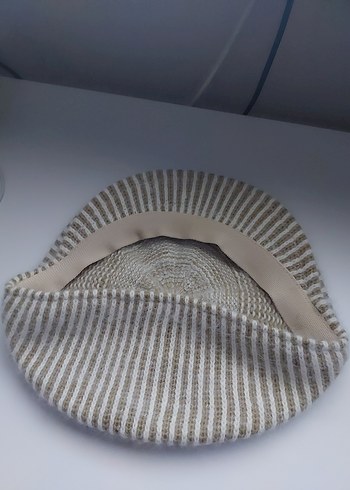 Bej Gri Çizgili Kadın şapka - Görsel 3