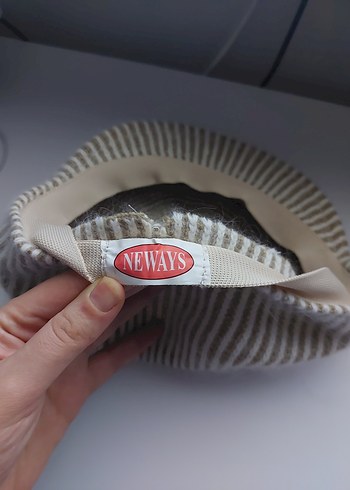 Bej Gri Çizgili Kadın şapka - Görsel 4