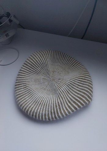 Bej Gri Çizgili Kadın şapka - Görsel 5