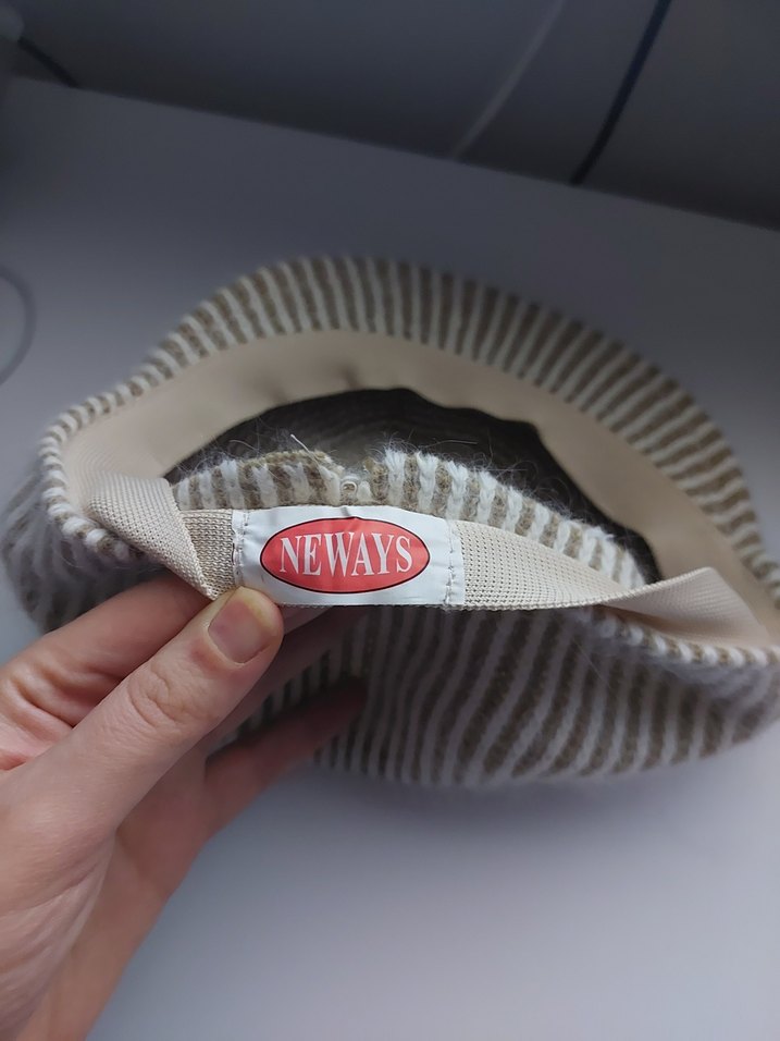 Bej Gri Çizgili Kadın şapka - Görsel 4