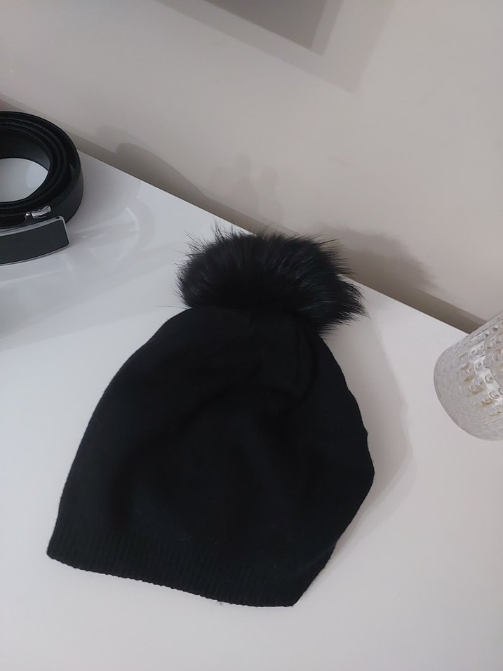 Siyah Kürklü Kadın Yün Bere - Görsel 5