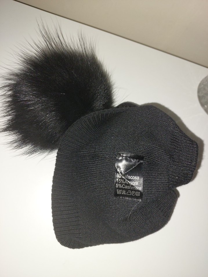 Siyah Kürklü Kadın Yün Bere - Görsel 3