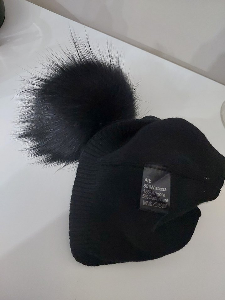 Siyah Kürklü Kadın Yün Bere - Görsel 4