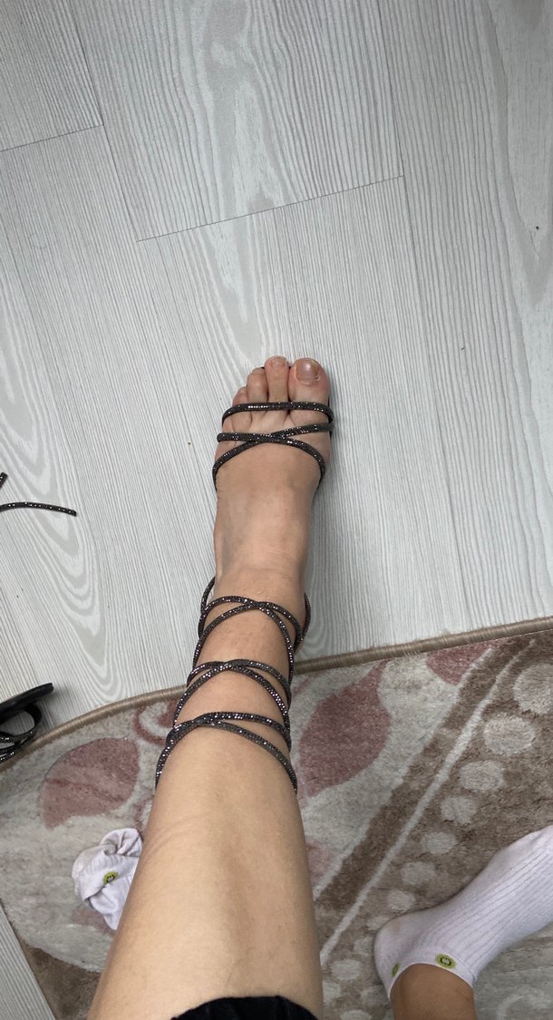 Siyah Yılan Desenli Topuklu Kadın ayakkabı - Görsel 4