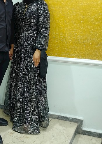 Uzun Siyah Puantiyeli Gotik Abiye Elbise - Görsel 2