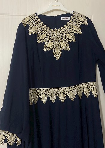 Nakışlı Lacivert Uzun Abiye Elbise - Görsel 5