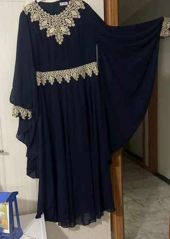 Nakışlı Lacivert Uzun Abiye Elbise - Görsel 4