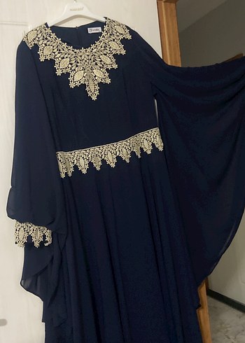 Nakışlı Lacivert Uzun Abiye Elbise - Görsel 2