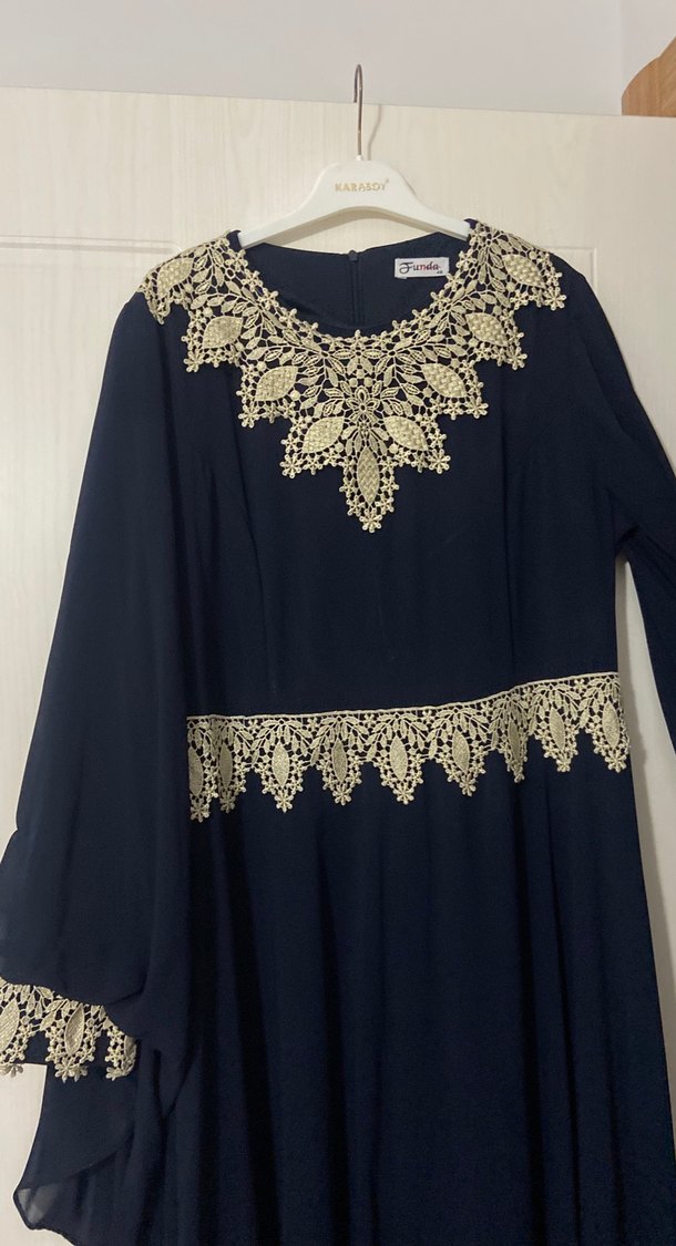 Nakışlı Lacivert Uzun Abiye Elbise - Görsel 5