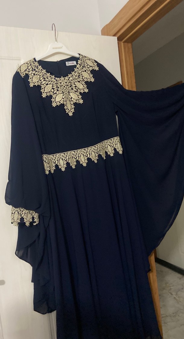 Nakışlı Lacivert Uzun Abiye Elbise - Görsel 2