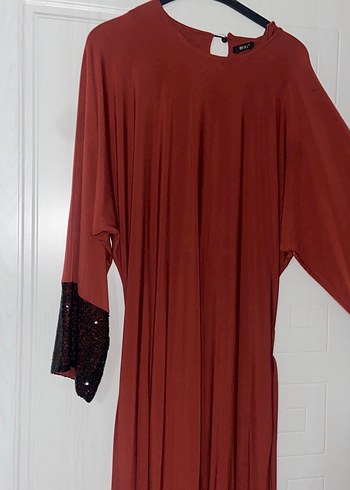 Kiremit rengi Uzun Kollu Salaş Elbise - Görsel 5