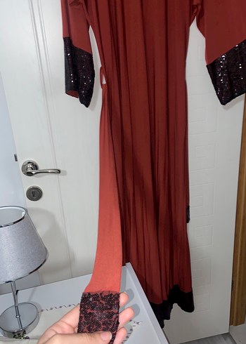 Kiremit rengi Uzun Kollu Salaş Elbise - Görsel 6