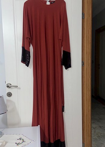 Kiremit rengi Uzun Kollu Salaş Elbise - Görsel 3