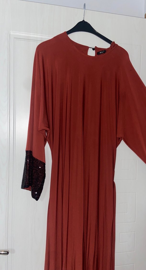 Kiremit rengi Uzun Kollu Salaş Elbise - Görsel 5