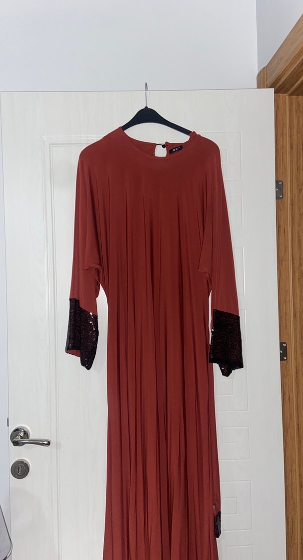 Kiremit rengi Uzun Kollu Salaş Elbise - Görsel 2