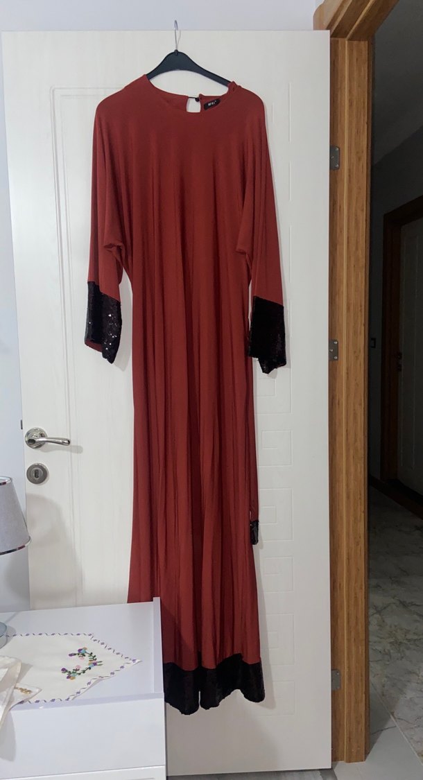 Kiremit rengi Uzun Kollu Salaş Elbise - Görsel 3