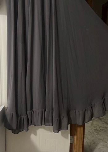 Uzun Kollu Gri Abiye Elbise - Görsel 4