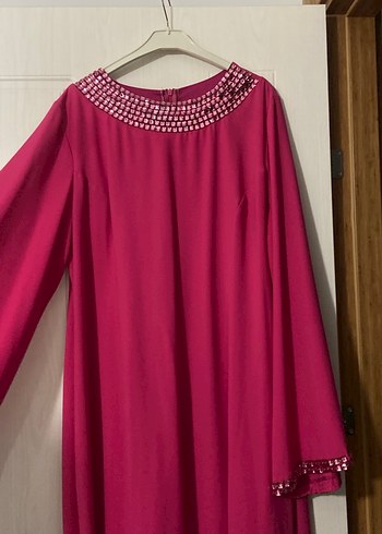 Pembe İşlemeli Uzun Kollu Kadın Elbise - Görsel 3