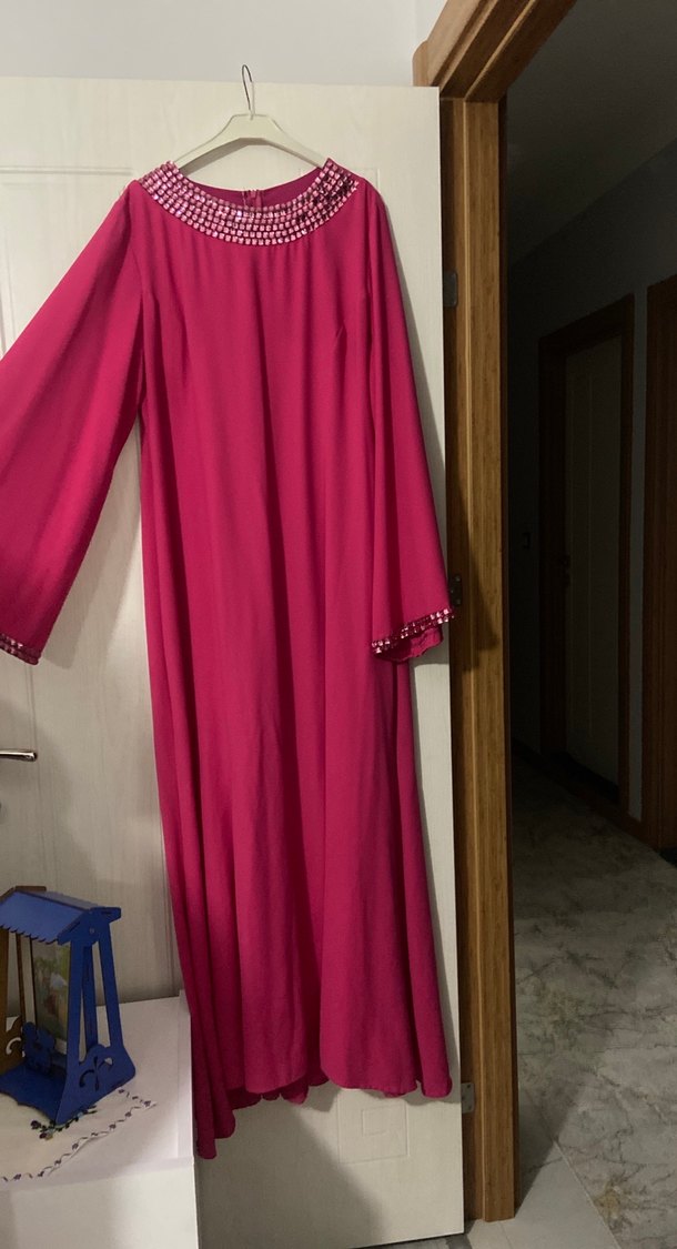 Pembe İşlemeli Uzun Kollu Kadın Elbise - Görsel 4