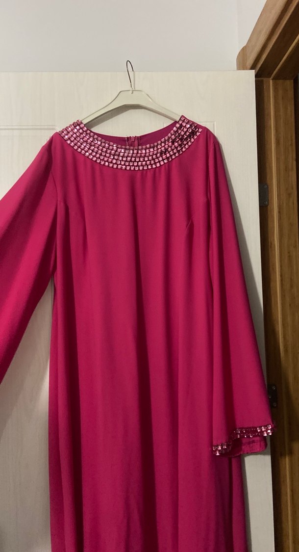 Pembe İşlemeli Uzun Kollu Kadın Elbise - Görsel 3