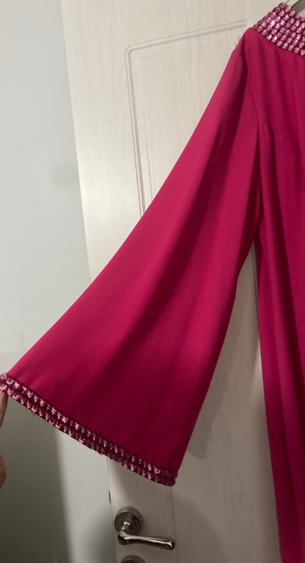 Pembe İşlemeli Uzun Kollu Kadın Elbise - Görsel 2