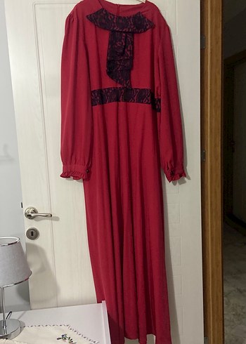 Nar çiçeği Uzun Kollu Gotik Uzun Elbise - Görsel 3