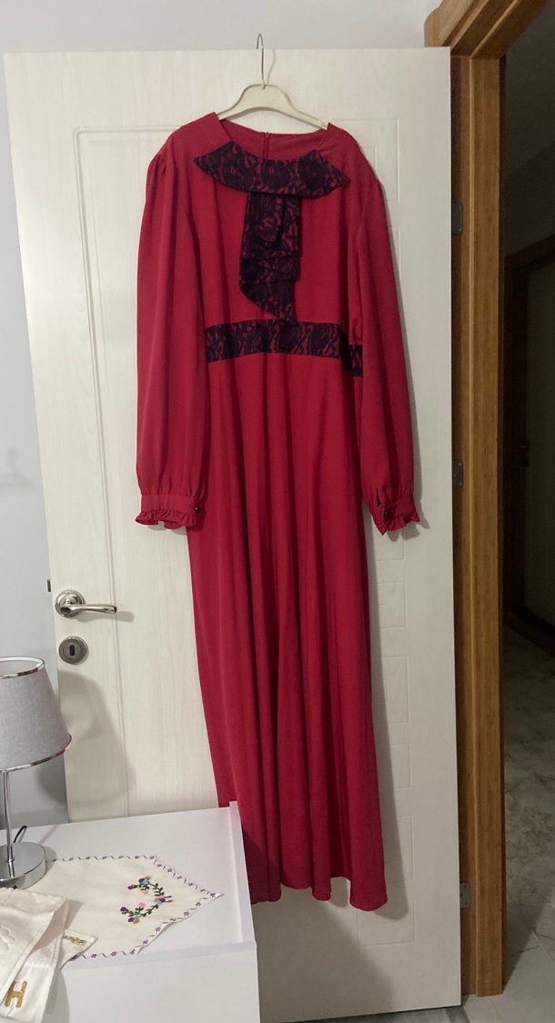 Nar çiçeği Uzun Kollu Gotik Uzun Elbise - Görsel 3