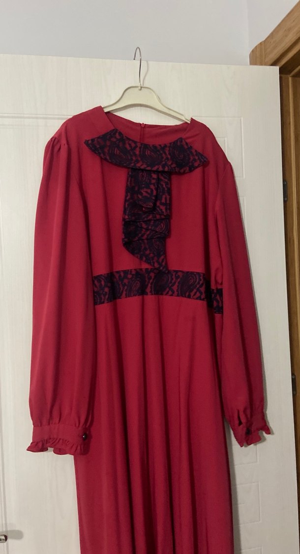 Nar çiçeği Uzun Kollu Gotik Uzun Elbise - Görsel 2