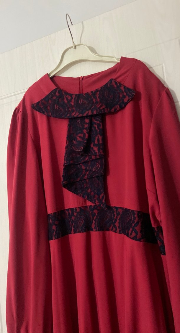 Nar çiçeği Uzun Kollu Gotik Uzun Elbise - Görsel 4