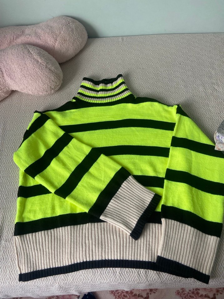 Kadın  Çizgili Boğazlı Örgü Kazak - Görsel 3