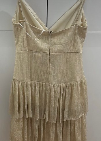 Bej Drapeli Mini Elbise - Görsel 5