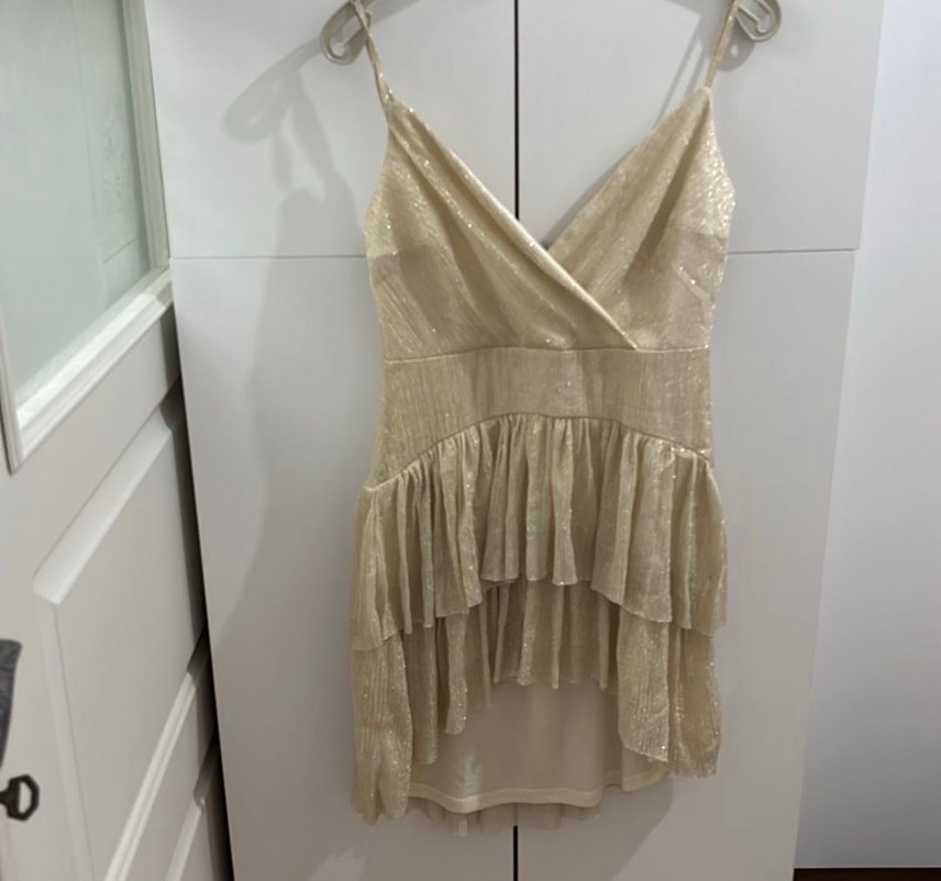 Bej Drapeli Mini Elbise - Görsel 2