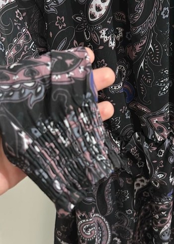 Uzun Kollu Siyah Bohem Elbise - Görsel 4