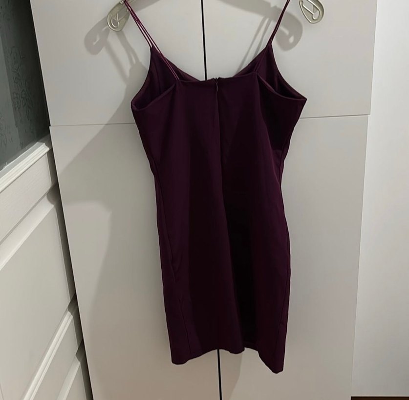 Bordo V Yakalı Midi Sleevless Elbise - Görsel 4