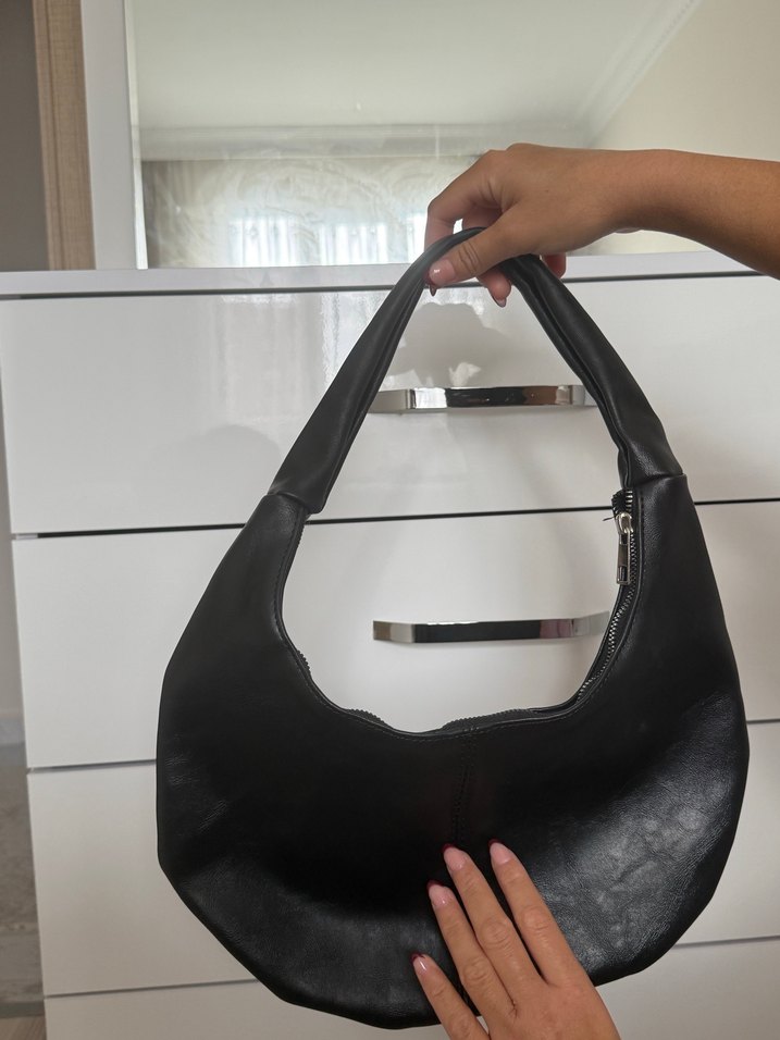 Siyah Deri Fermuarlı Kadın Çanta - Görsel 3
