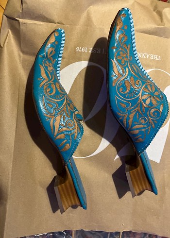 Nakışlı Mavi Kadın Süet Dolgu Topuk Terlik - Görsel 4