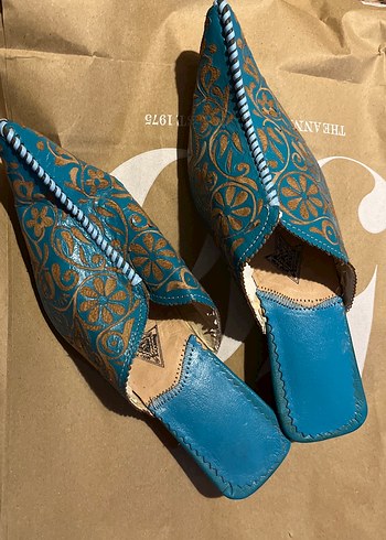 Nakışlı Mavi Kadın Süet Dolgu Topuk Terlik - Görsel 2