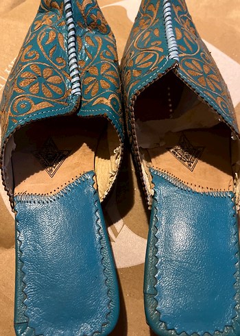 Nakışlı Mavi Kadın Süet Dolgu Topuk Terlik - Görsel 7