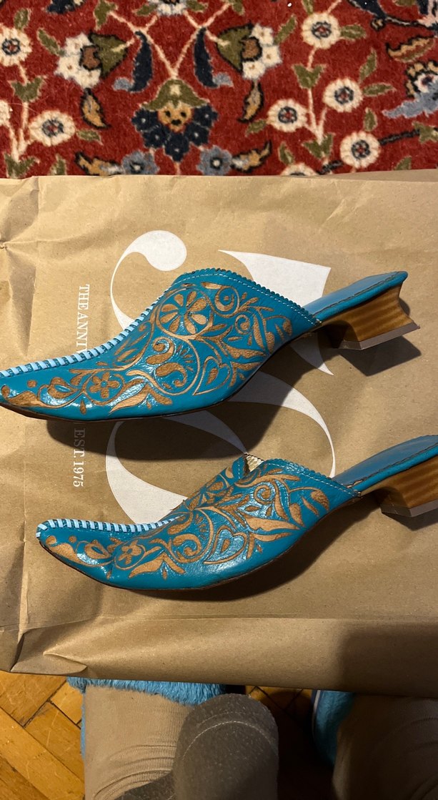 Nakışlı Mavi Kadın Süet Dolgu Topuk Terlik - Görsel 3