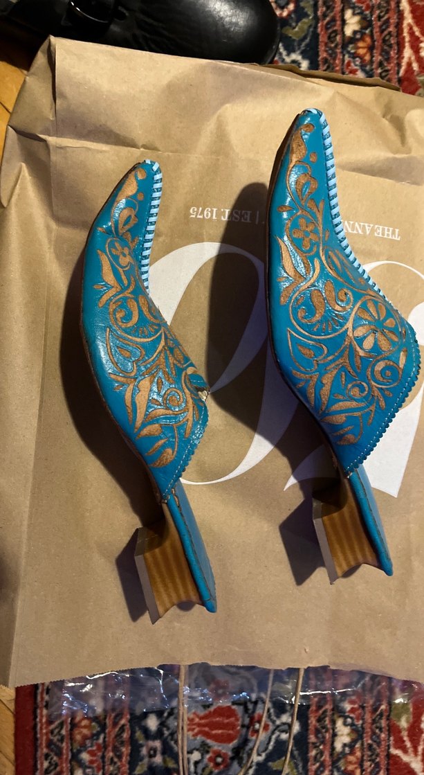 Nakışlı Mavi Kadın Süet Dolgu Topuk Terlik - Görsel 4