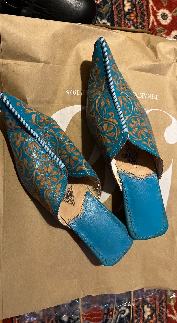 Nakışlı Mavi Kadın Süet Dolgu Topuk Terlik - Görsel 2