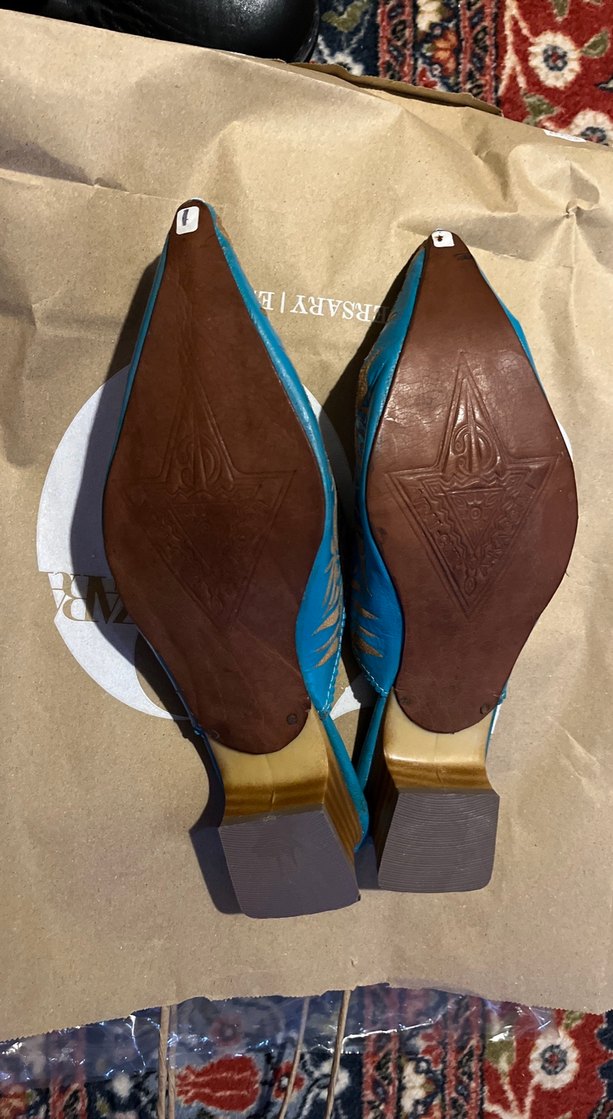 Nakışlı Mavi Kadın Süet Dolgu Topuk Terlik - Görsel 5