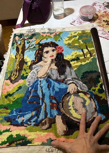 Kadın Figürlü El İşlemesi goblen el işlemesi - Görsel 3