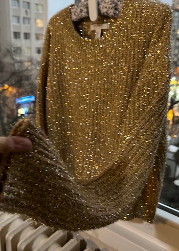 Kadın Altın Rengi Örgü Salaş Kazak - Görsel 5