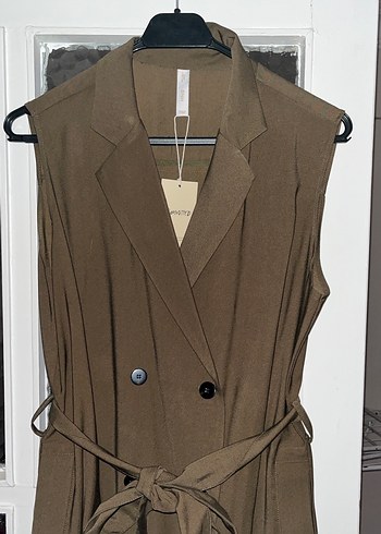 Kadın Haki Kemerli Uzun kolsuz Elbise - Görsel 4