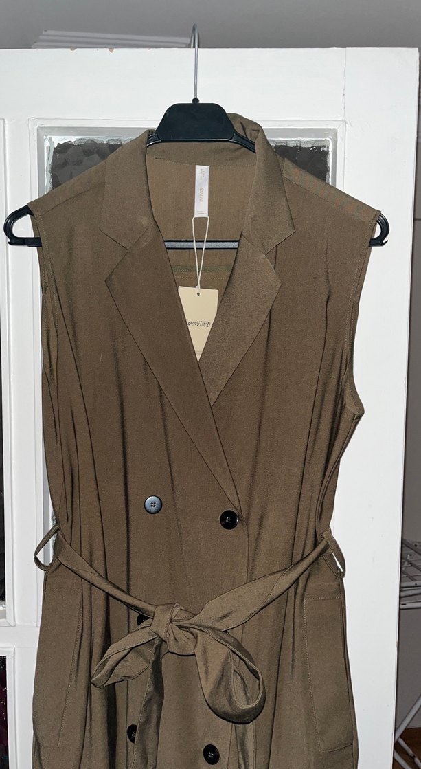 Kadın Haki Kemerli Uzun kolsuz Elbise - Görsel 4