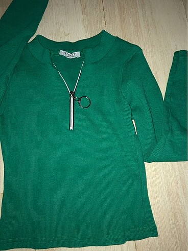 s Beden yeşil Renk Fermuarlı triko bluz